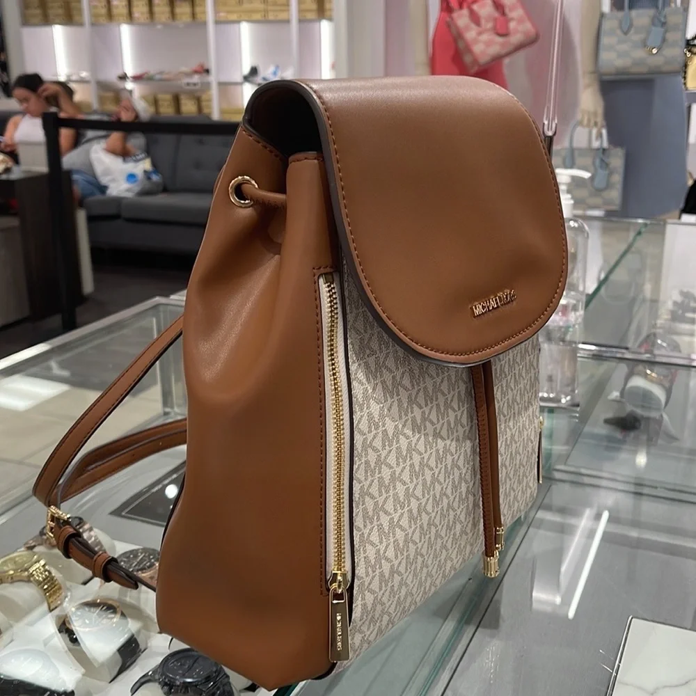 Michael Kors Phoebe 35F2G8PB2B Flap Drawstring Backpack Vanilla Signature